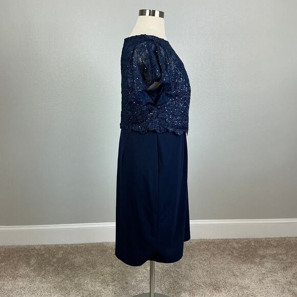 Adrianna Papell Sequined Lace Cocktail Dress Size 20W Blue Short Sleeve Sheath - Picture 3 of 14
